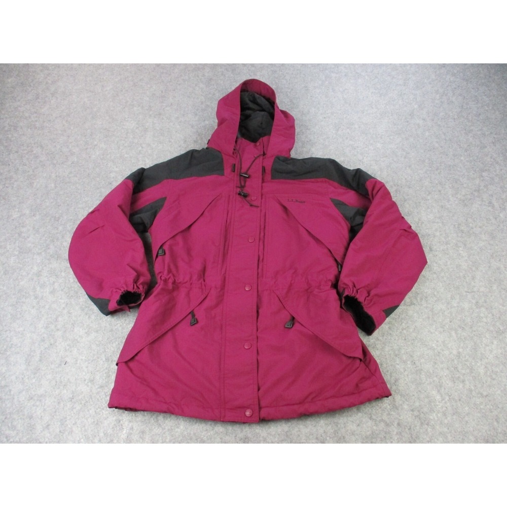 VTG LL Bean Jacket Womens Medium Red Black Thinsulate Parka Hooded Outdoor Coat